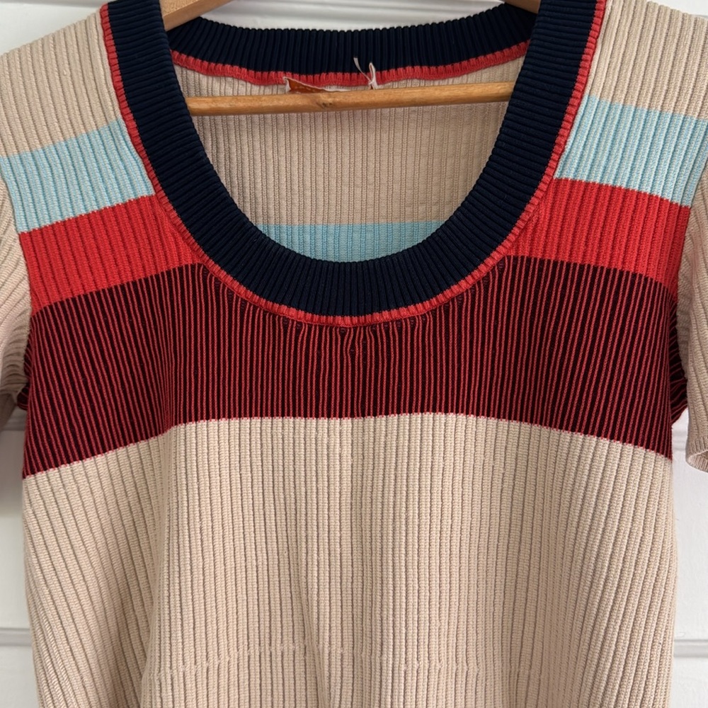 Tory Burch Plaited Rib Short Sleeve Top Medium - Picture 2 of 12